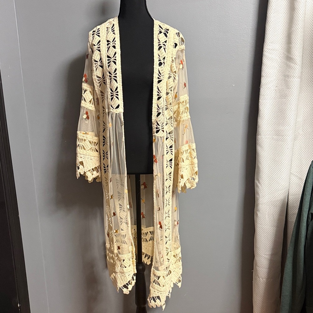 John Mark crocheted lace, floral embroidered in size medium